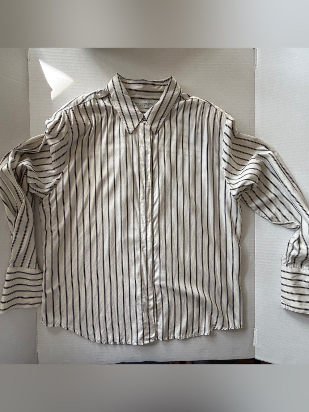 Vintage 90s 100% Pure Silk Pinstripe Blouse Cream Black 14P